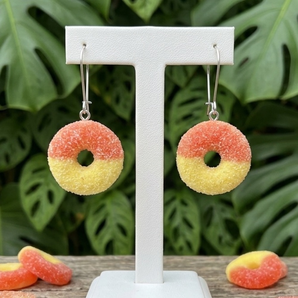 NWT Sour Peach Ring Candy Earrings - Handmade